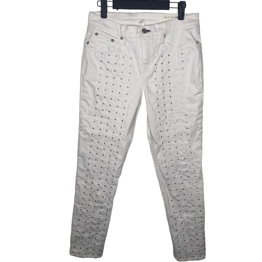 Rag & Bone Womens Jeans Size 29 White Denim Studded Skinny Leg Casual
